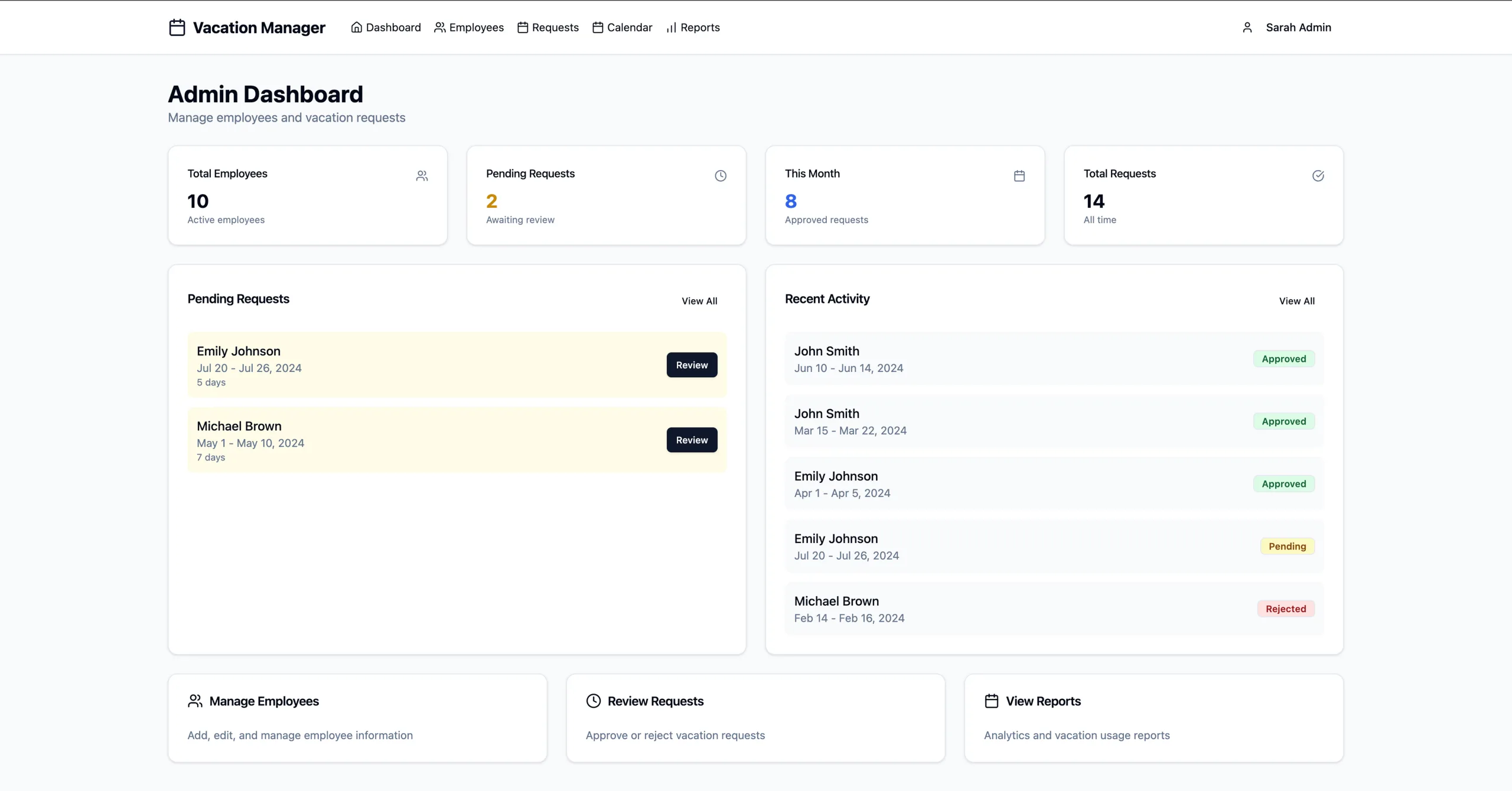 Fertige Vacation Manager App, Umsetzungszeit: knapp drei Stunden.